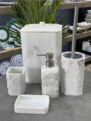 Acar Lüx Poliüretan Basten 5 Li Banyo Seti White