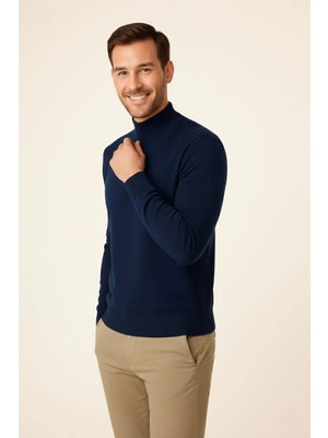 MiraLive Yarım Boğaz Triko Kazak Yumuşak Dokulu Pamuklu Ince Dokuma, Uzun Kollu Rahat Regular Kalıp - Lac