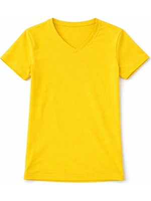 Genç Kız Çocuk V Yaka Tişört Model - Sarı