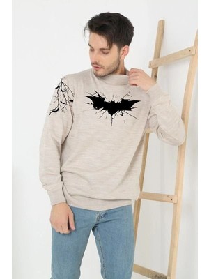 MiraLive Erkek Yarım Bağazlı Kazak Baskılı Dokuma Triko - Bej