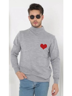 MiraLive Yarım Boğazlı Baskılı Dokuma Triko - Gri