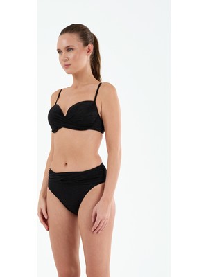 Louren Kadın Siyah/kırmızı Desen Detaylı Döner Kaplı Bikini Takımı