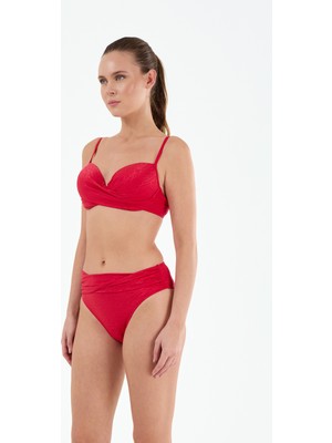 Louren Kadın Siyah/kırmızı Desen Detaylı Döner Kaplı Bikini Takımı