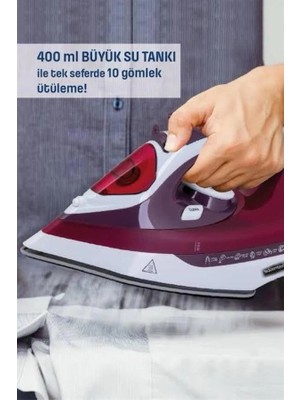 MiraLive Yeni Nesil Kırmızı Buharlı Ütü 2200 Watt Seramik Tabanlı Yüksek Buhar Gücü