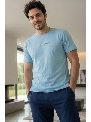 Pijama Evi Arctic Blue Dreams Baskılı Kısa Kollu Cotton Erkek pijama takımı
