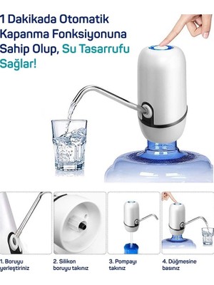 MiraLive Yeni Nesil Dokunmatik Damacana Su Pompası Şarjlı 1200 Mah