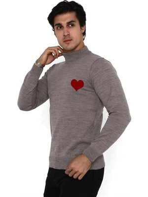 MiraLive Yarım Boğazlı Baskılı Dokuma Triko - Vizon