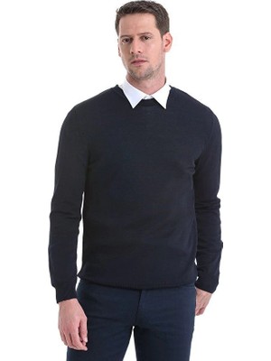 MiraLive Erkek Bisiklet Yaka Kazak Uzun Kol Dokuma Triko - Lacivert
