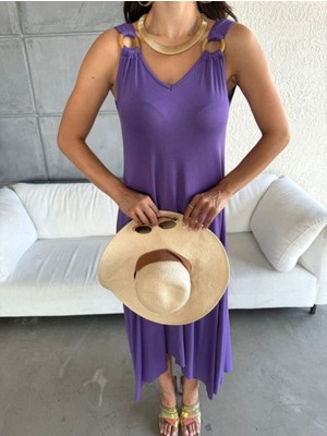 Zenvia Kadın Çan Dokuma Kumaş V Yaka Asimetrik Kesim Elbise