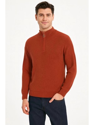 Zenvia Erkek Yarım Fermuarlı Triko Kazak – Selanik Örgü, Dik Yaka, Pamuklu Dokuma, Regular Fit Uzun K