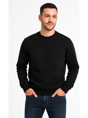 Zenvia Erkek Üç Iplik Düz Bisiklet Yaka Sweatshirt - Siyah