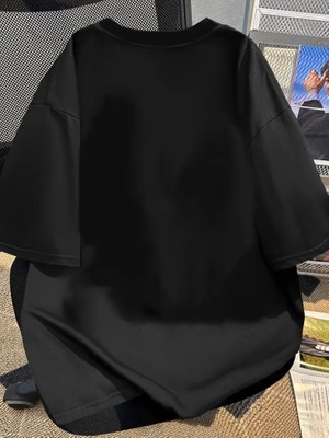 Zenvia Baskılı Oversize Bisiklet Yaka T-Shirt - Siyah