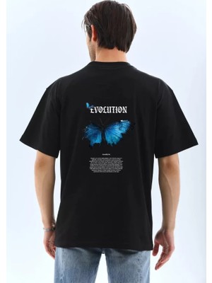 Zenvia Unisex Bisiklet Yaka Baskılı Oversize T-Shirt - Siyah