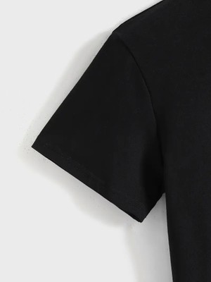 Zenvia Baskılı Oversize Bisiklet Yaka T-Shirt - Siyah