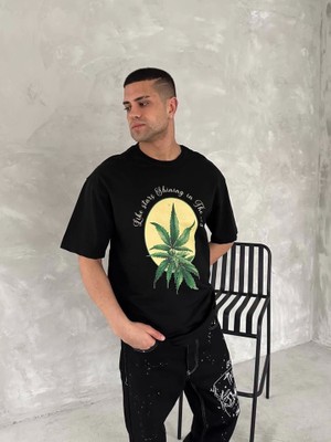 Zenvia Ön ve Arka Baskılı Oversize Bisiklet Yaka T-Shirt- Siyah