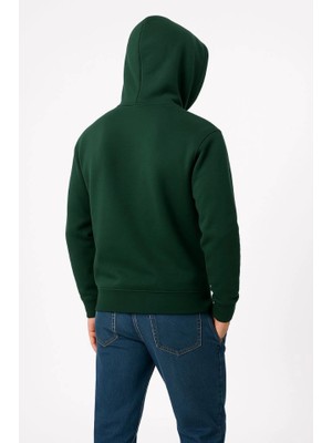 Zenvia Erkek Üç Iplik Kapüşonlu Kanguru Cepli Sweatshirt Hoodie - Haki