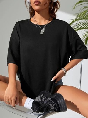 Zenvia Baskılı Oversize Bisiklet Yaka T-Shirt - Siyah