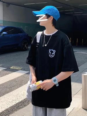 Zenvia Baskılı Oversize Bisiklet Yaka T-Shirt - Siyah