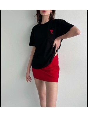 Zenvia Unisex Bisiklet Yaka Baskılı Oversize T-Shirt - Siyah