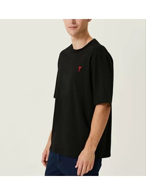 Zenvia Unisex Bisiklet Yaka Baskılı Oversize T-Shirt - Siyah