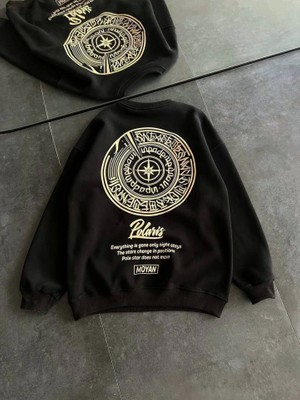 Zenvia Kışlık Bisiklet Yaka Ön ve Arka Baskılı Sweatshirt - Siyah