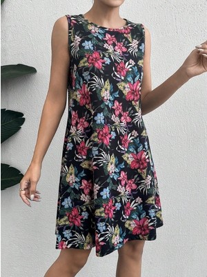 Zenvia Kadın Renkli Çiçek Baskılı Süprem Elbise