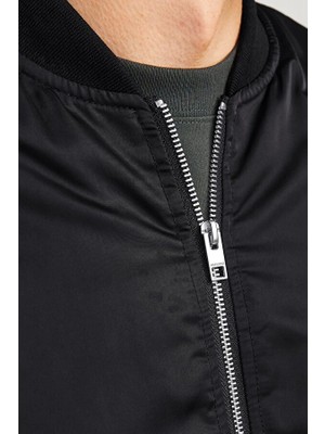 Zenvia Unisex Içi Astarlı Düz Bomber Ceket - Siyah