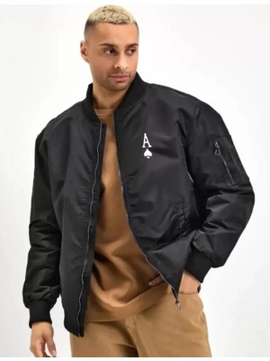 Zenvia Unisex Uzun Kol Baskılı Bomber Ceket - Siyah