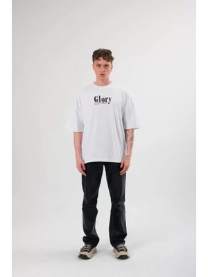 Zenvia Unisex Bisiklet Yaka Baskılı Oversize T-Shirt - Siyah