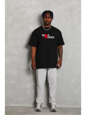 Zenvia Unisex Bisiklet Yaka Double Oversize Baskılı T-Shirt - Siyah