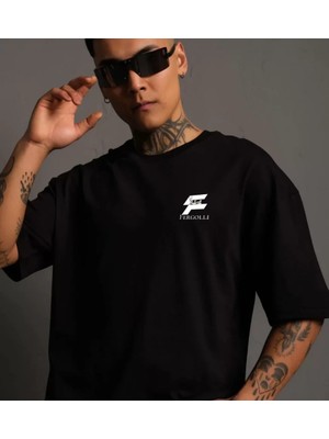 Zenvia Unisex Bisiklet Yaka Baskılı Oversize T-Shirt - Siyah