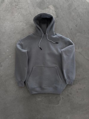 Zenvia Kapşonlu Üç Iplik Penye Basic Sweatshirt - Boyalı Gri