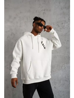 Zenvia Unisex Kapşonlu Uzun Kol Baskılı Sweetshirt - Beyaz