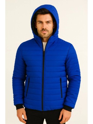 Zenvia Erkek Şişme Kapüşonlu Fermuarlı Mont Su Itici Kapitone Astarlı Kumaş Cepli Kışlık Rahat Ka