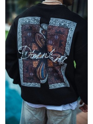 Zenvia Uzun Kol Bisiklet Yaka Ön ve Arka Baskılı Sweatshirt - Siyah