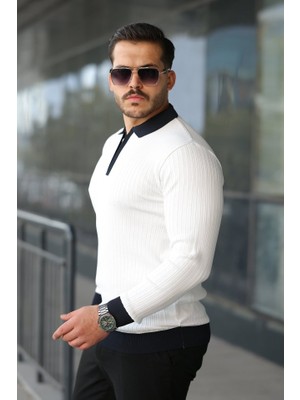 Zenvia Erkek Kol ve Yaka Detaylı Uzun Kollu Triko