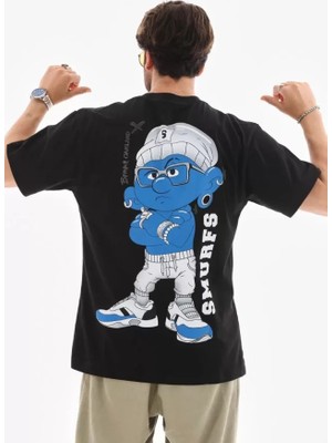 Zenvia Unisex Bisiklet Yaka Baskılı Oversize T-Shirt - Siyah