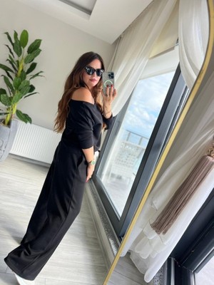 Zenvia Kadın Uzun Kollu Tek Omuzdan Açık Modal Bluz ve Pantolon Ikili Takım