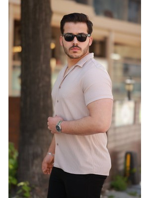 Zenvia Erkek Ottoman Kumaş Apaj Yaka Kısa Kollu Gömlek