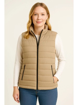 Zenvia Şişme Fermuarlı Yelek Su Itici Kapitone Astarlı Kumaş Cepli Hafif Kışlık Spor Rahat Kalıp -