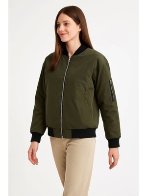 Zenvia Içi Astarlı Fermuarlı Bomber Mont Ceket - Haki