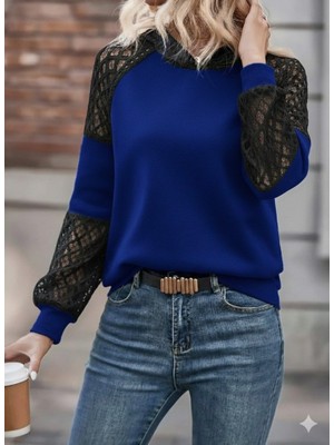 Zenvia Kadın Uzun Kollu Dantelli Kapşonlu Viskon Iki Iplik Bluz