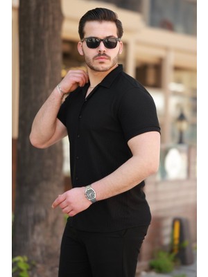 Zenvia Erkek Ottoman Kumaş Apaj Yaka Kısa Kollu Gömlek