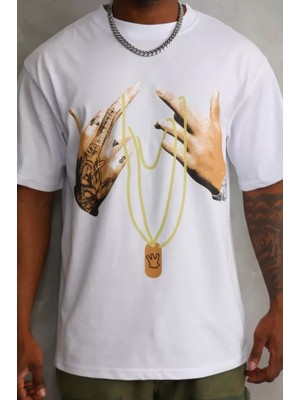 Zenvia Unisex Baskılı Oversize T-Shirt - Beyaz