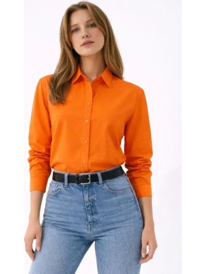 Çamaşır Kenti Uzun Kollu Gömlek Düğmeli Klasik Yaka Günlük ve Ofis Şıklığına Uygun - Turuncu