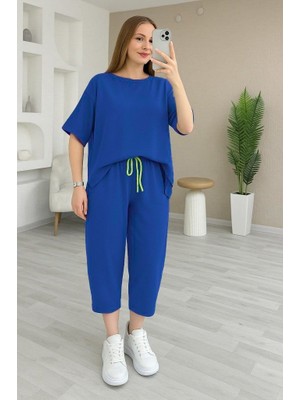 Çamaşır Kenti Kadın Kısa Kollu Bisiklet Yaka Viskon Iki Iplik Bluz ve Pantolon Ikili Takım