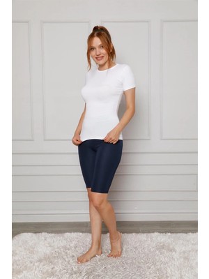 Pileli Store Microfiber Diz Üstü Tayt Lacivert