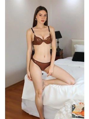 Kadın Destekli Taş Detaylı Sütyen Takım Bakır