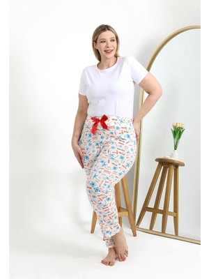 Kadın Pamuklu Büyük Beden Alt Pijama Ekru