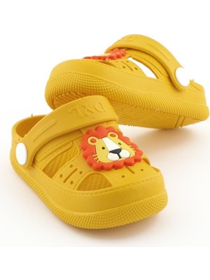 Daye BK1001 Sarı Kaydırmaz Aslan Desenli Çocuk Sandalet Terlik Erkek Çocuklar İçin Sezonsuz